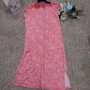 3487 Size Large MUK LUKS Button Down Dress In Pink and White Print.